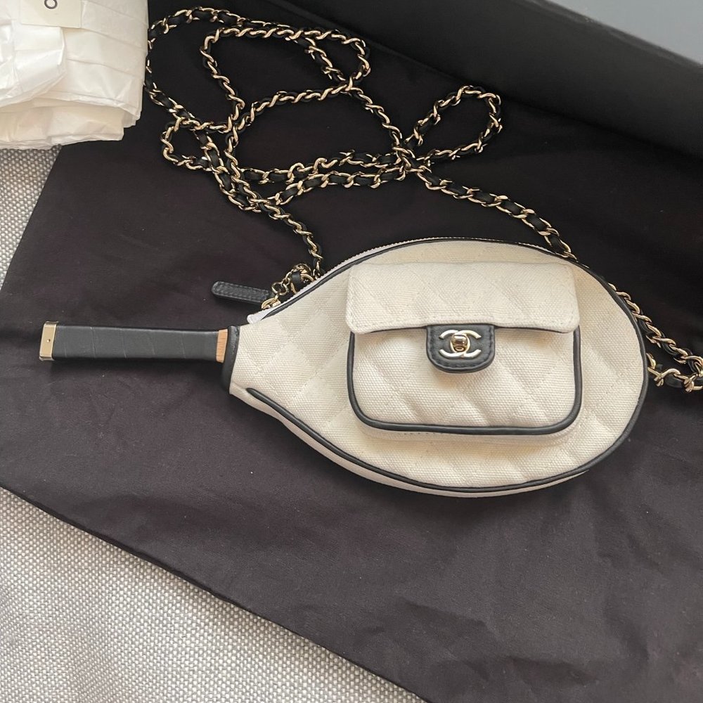 Brand new CHANEL tennis clutch with chain and mirror